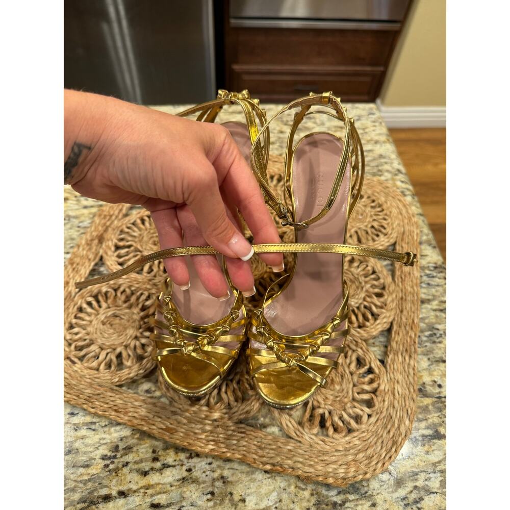Gucci Gold Wedge Platform Sandals, Size 9/39 - Picture 14 of 16